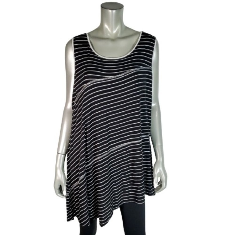 Cable & Gauge Womens Top Plus Size 1X Asymmetric‎ Hem Stretch Striped Black